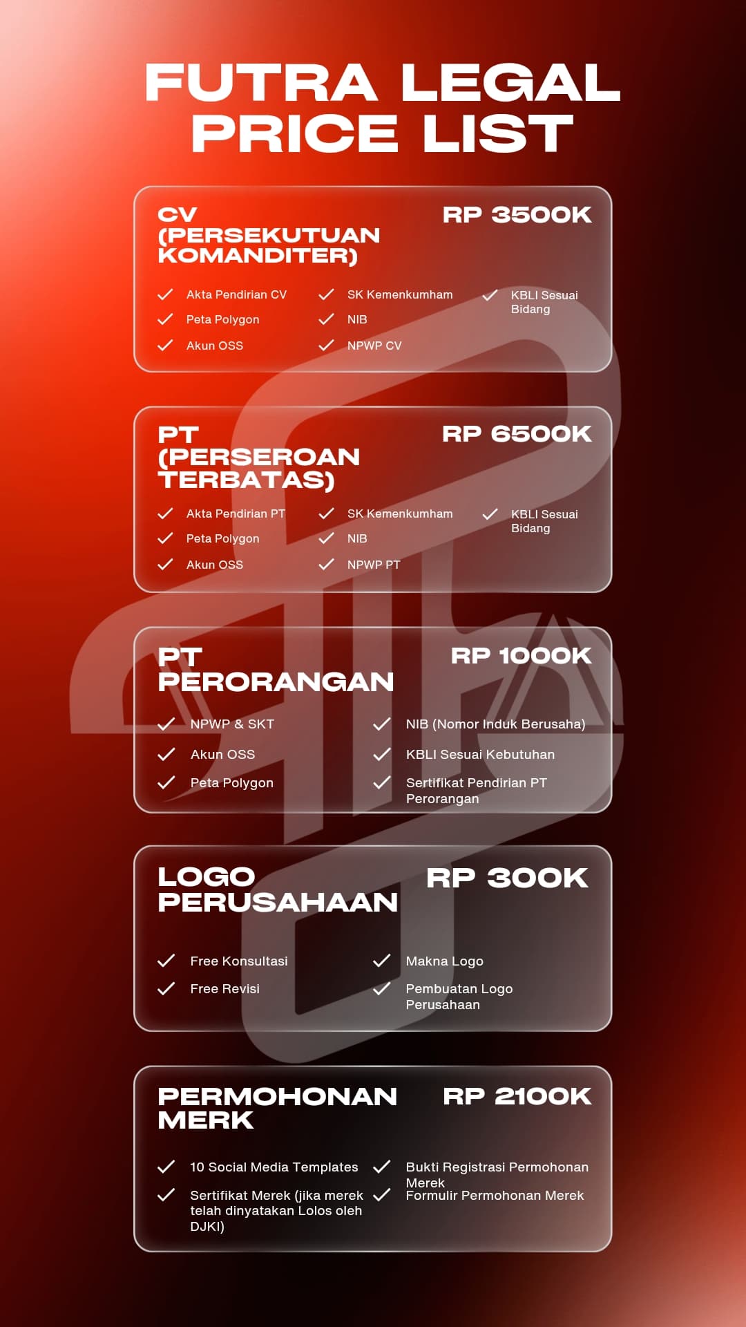 FUTRA Legal Pricelist